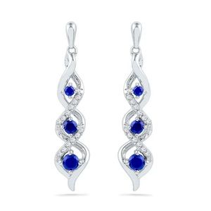 New Beautiful Sterling Silver Blue White Sapphires Drop Earrings